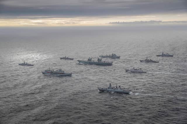 The UK carrier strike group pictured during an exercise at the end of last year. Photo: Royal Navy / LPhot Belinda Alker