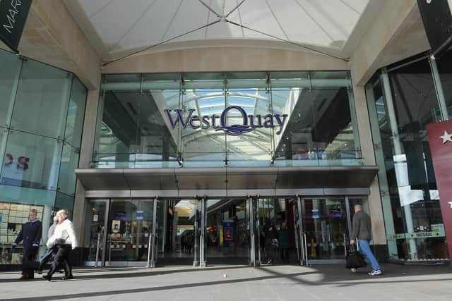 The entrance to West Quay shopping mall in Southampton