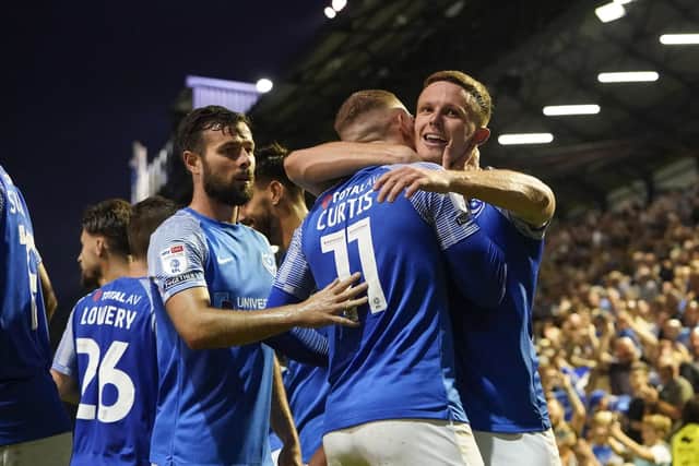 Pompey celebrate their win tonight