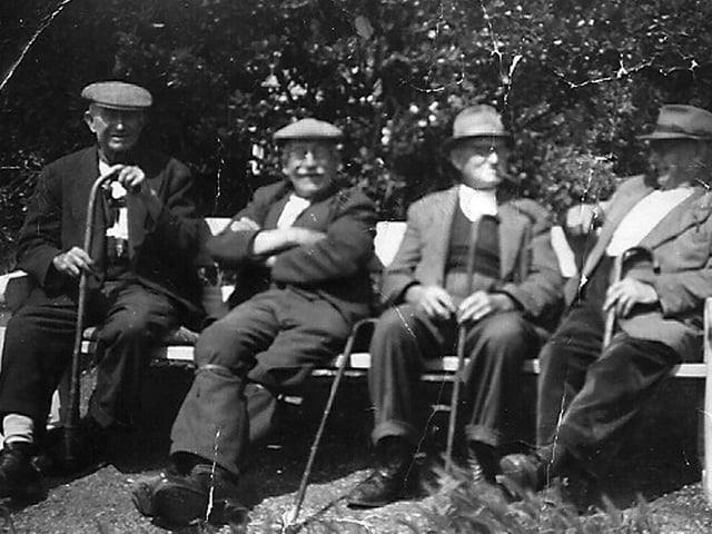 Taken on a bench which was on the corner of Newtown, Portchester. The bench faced the main road and these four 'Last of the Summer Wine' Portchester gentlemen were sitting watching the world go by. Probably taken late 1950s early 1960s.
From Left to Right: Mr Carter, Mr Jerome (love the gaiters around the trousers), Mr William Cooper (my Grandad) and Mr Budd (Buddy).
Mr Cooper and Mr Budd lived in Newtown. Picture: Courtesy of Joan Brameld (nee Savage)