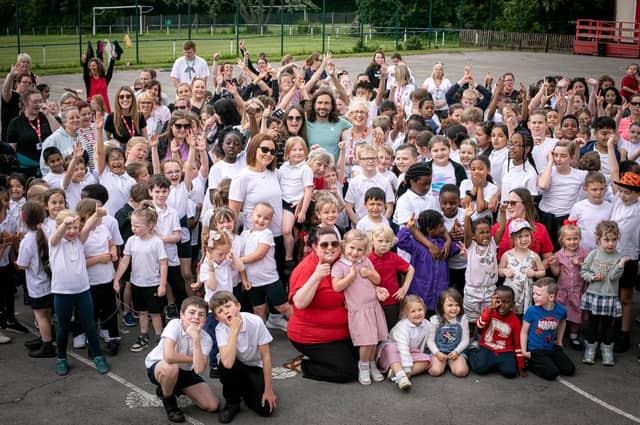 School workout with Joe Wicks at St Paul's Catholic Primary School, Paulsgrove, Portsmouth. Picture: Habibur Rahman