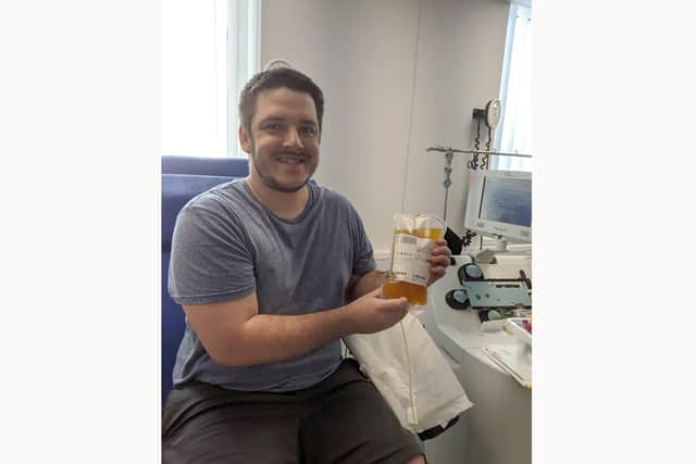 Nathan Clifford with his plasma donation.