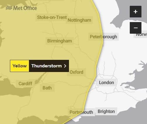 The warning covers Fareham, Waterlooville, and parts of Hampshire. Picture: Met Office.