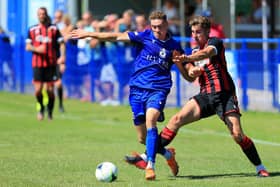 Kelvin Robinson, left, was shown a straight red card for violent conduct at Shaftesbury. Picture: Chris Moorhouse