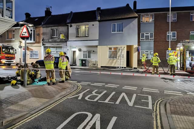 Fire crews attend the incident in St Mary's Road, Kingston, this evening. Photo: Stuart Vaizey