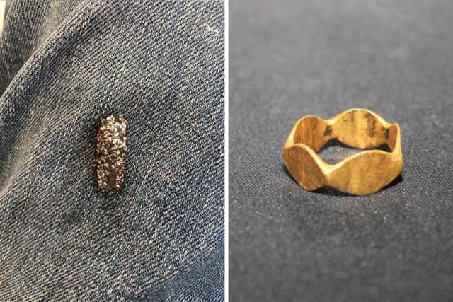 Two pieces of treasure found in the Portsmouth area. The left is what archaeology enthusiast, Peter Beasley, described as a 'paranormal paracetamol', a small silver object found in Havant. Picture: Peter Beasley.