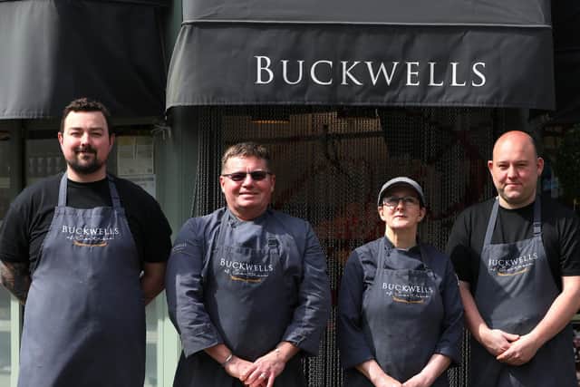 Butchers, form left, Tom Bridle, Dean Searl, Margot Dyer, Jason Parsons and Jackson Bray. Buckwells of Southsea, Osborne Road, Southsea
Picture: Chris Moorhouse