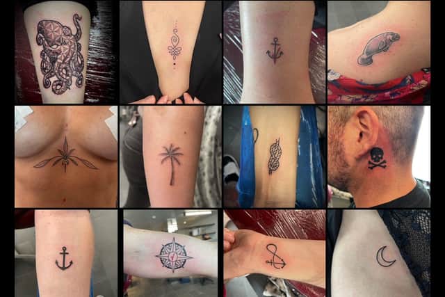 Some of the tattoos done on board Virgin's Scarlet Lady in its tattoo parlour Squid Ink 