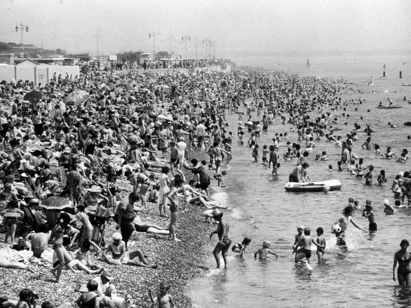 Crowds flock to Southsea beach to take advantage of the sun in July, 1982. The News PP5179