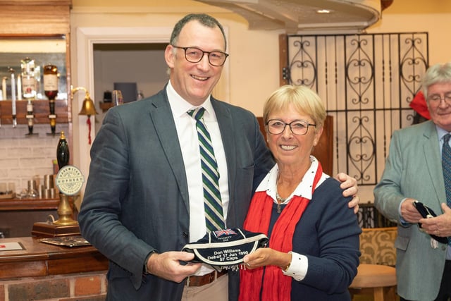 Don Williams receives his GB cap from Sheila Monroe. Picture: Keith Woodland