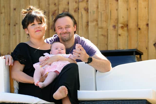 Cheryl with her husband Matt Kingston and their daughter Harley. Picture: Sarah Standing (260520-3068)