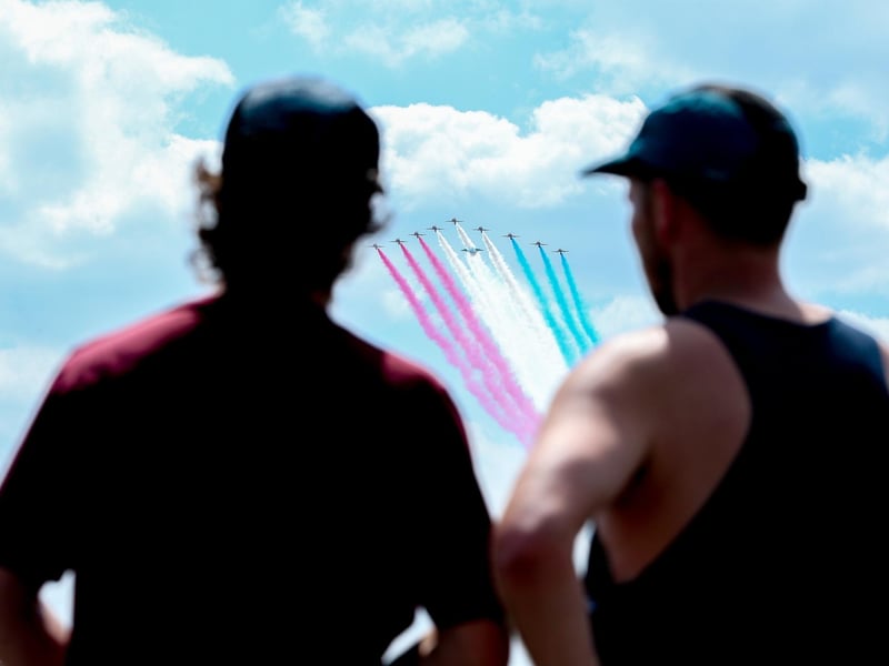 Red Arrows flypast at the D-Day 80 national commemorative event.Picture: Chris Moorhouse (050624-050)