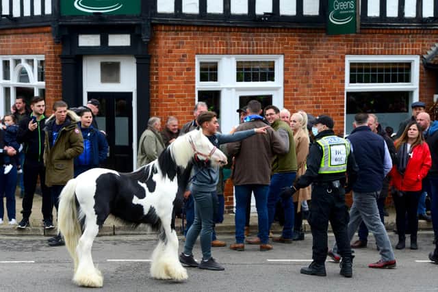Signage had been placed on all main routes into the village of Wickham, Hants, but that didn't stop dozens of travellers bringing their horses for the annual event. Picutre: Roger Arbon/Solent News & Photo Agency