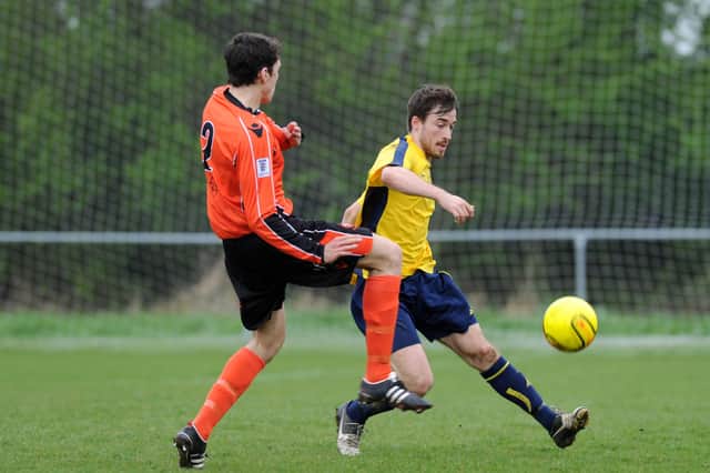 Conor Bailey, right, in action for Moneyfields against current club AFC Portchester in April 2014. Picture: Allan Hutchings