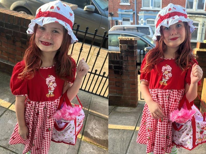 Italia Mai, 6, looks fabulous in her Strawberry Shortcake outfit for World Book Day.