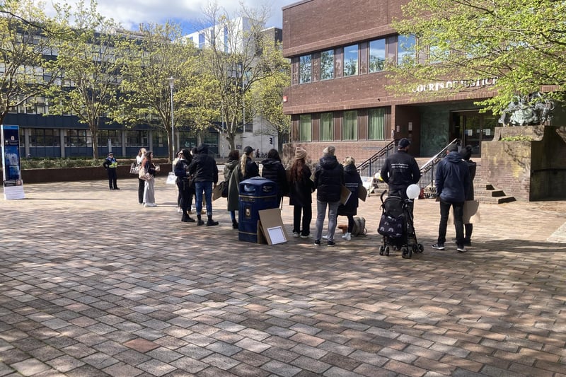 Supporters of Joanna Derkacz outside Portsmouth Crown Court