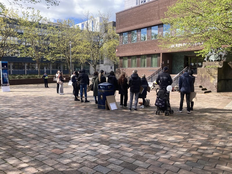 Supporters of Joanna Derkacz outside Portsmouth Crown Court