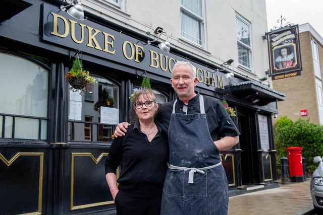 Owner Andrew Harvey and manager, Fiona Russell at Duke of Buckingham, Old Portsmouth Picture: Habibur Rahman