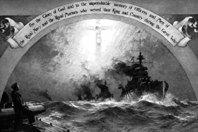 The Royal Navy - Our Safeguard. This painting was available to buy. It was in colour but the postcard only produced it in sepia. Picture: Robert James collection.