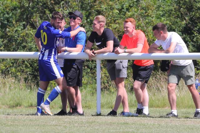 Harvey Clark celebrates after scoring Crofton's third goal. Picture: Stuart Martin