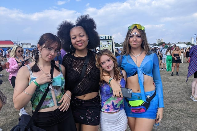 This group of Year 11 schoolfriends have travelled down from Winchester to enjoy the festival. From left: Macey Jessop, Liahona Geleristei, Bea Chater, and Myla Wheywell. They are big Andy C fans.