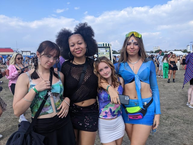 This group of Year 11 schoolfriends have travelled down from Winchester to enjoy the festival. From left: Macey Jessop, Liahona Geleristei, Bea Chater, and Myla Wheywell. They are big Andy C fans.