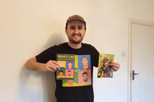 Gosport Borough fanzine editor Matt O'Connor-Simpson with two editions of Privett Life