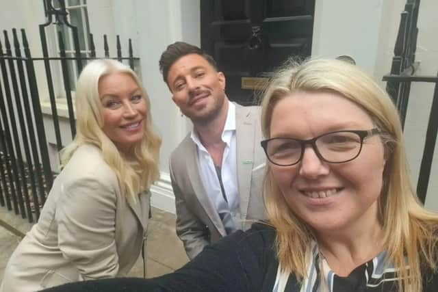 Charlotte Fairall, founder of Sophie's Legacy, was invited to 10 Downing Street for a Macmillan coffee afternoon with other cancer charities.
Pictured: Charlotte Duncan James and Denise Van Outen.