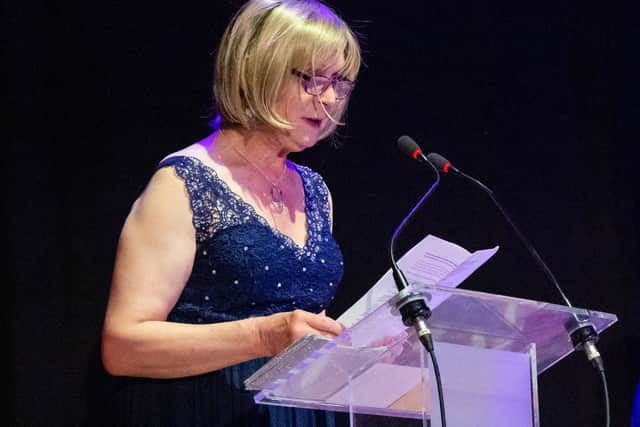 Steph Richards, the new CEO of Endometriosis South Coast, delivering a thank you speech at The Pamodzi Inspirational Women of Portsmouth Awards 2023. Picture: Emma Terracciano.