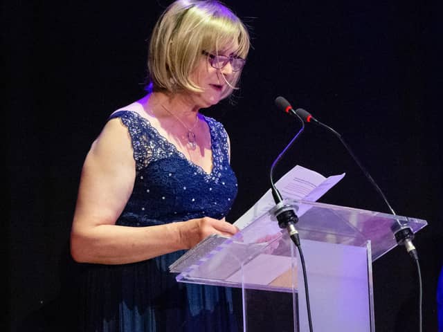 Steph Richards, the new CEO of Endometriosis South Coast, delivering a thank you speech at The Pamodzi Inspirational Women of Portsmouth Awards 2023. Picture: Emma Terracciano.