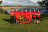Soldiers from 9 (Plassey) Battery Royal Artillery taking on a charity Ironman triathlon. Pictured: Lbdr Chris King (28), WO2 Phil Logan (38), Sgt Danny Jeffreys (32), 2Lt Toby Atkinson (23), LBdr George Francis (25), LBdr Jason Potts (26) and LBdr Brennan Forde-Roberts (23). Picture: Mike Cooter (011121)