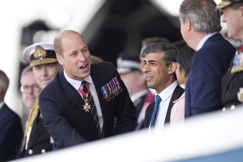 The Prince of Wales (left) and Prime Minister Rishi Sunak at  the UK's national commemorative event for the 80th anniversary of D-Day, hosted by the Ministry of Defence on Southsea Common in Portsmouth, Hampshire. Photo credit should read: Andrew Matthews/PA Wire