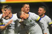 Hawks celebrate a goal during tonight's FA Cup win over higher division Torquay. Picture: Martyn White