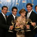 Actor Steve Carell, actor B.J. Novak, actress Jenna Fischer, actor John Krasinski and actor Rainn Wilson poses in the press room after winning "Outstanding Comedy Series" for "The Office ". Picture: Kevin Winter/Getty Images