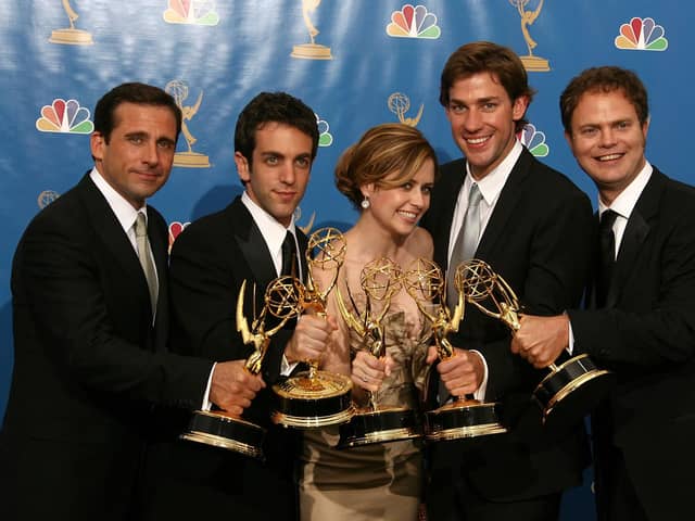 Actor Steve Carell, actor B.J. Novak, actress Jenna Fischer, actor John Krasinski and actor Rainn Wilson poses in the press room after winning "Outstanding Comedy Series" for "The Office ". Picture: Kevin Winter/Getty Images