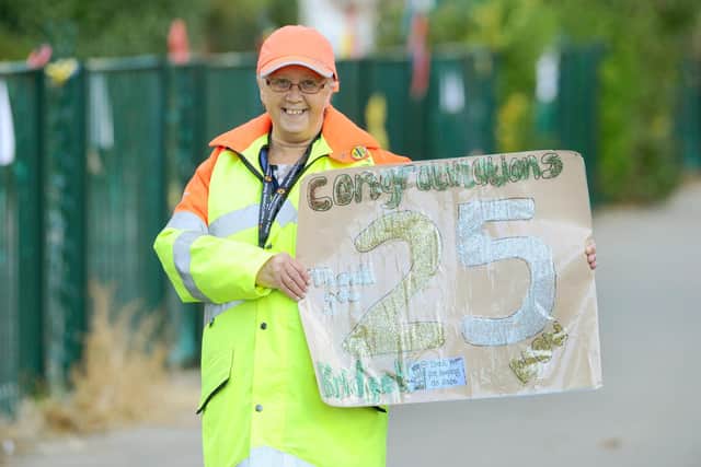 School patrol crossing officer Bridget Bathe (61) from Gosport, celebrated her 25th anniversary in the role on Thursday, October 15.

Picture: Sarah Standing (151020-7876)