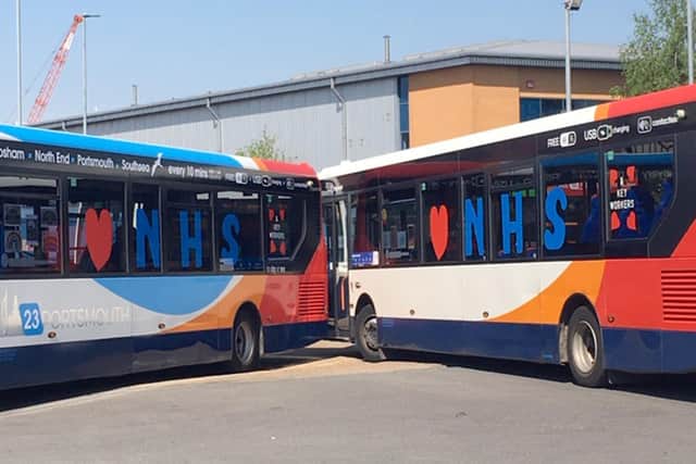 Portsmouth buses given an NHS-themed livery during the coronavirus pandemic. Picture: Colin Ashcroft