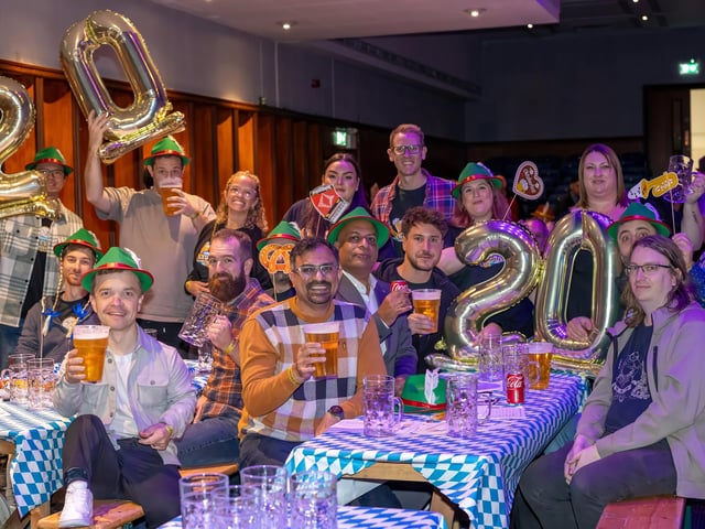 Portsmouth Guildhall played host to this years Oktoberfest event, with hundreds of guests over two sessions and German themed live music.
Pictured - Livelink celebrating their 20th anniversary
Photos by Alex Shute