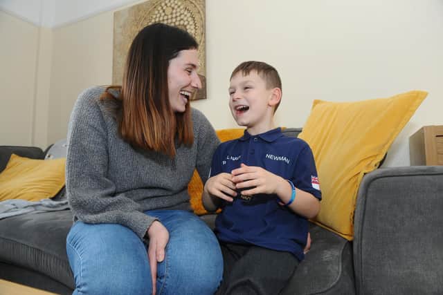 Adam Newman (5) with his mum Lauren Newman (25).
Picture: Sarah Standing (040322-303)