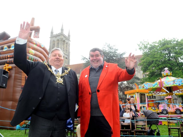 (left) The Lord Mayor of Portsmouth Frank Jonas with Revd Canon Bob White as he opens the May Fayre 2022. Picture: Sarah Standing (020522-3195)