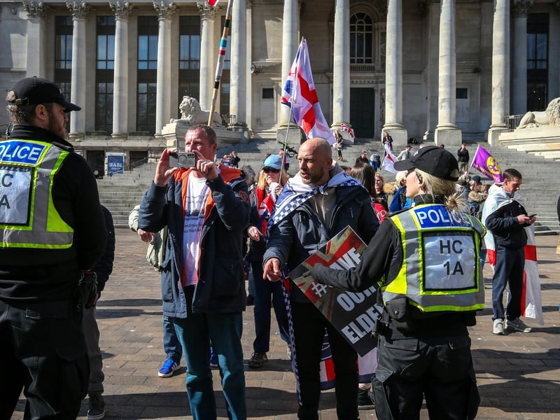A Unity Rally, arranged by Stand Up To Racism Portsmouth, and a mass-deportation demonstration, arranged by UKIP, took place in Portsmouth's Guildhall on Saturday, March 15. Picture: Chris Moorhouse (150325-058)