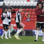 John Marquis shows his appreciation to Pompey fans at the final whistle on Saturday.