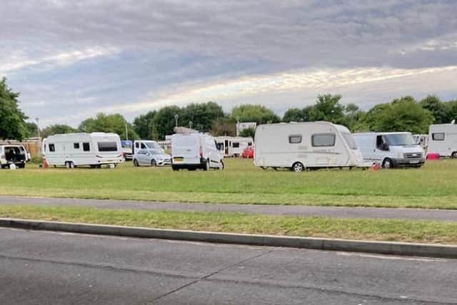 Travellers on a field by the Grange School in Gosport on June 29, 2022.