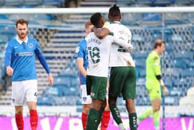 Tom Naylor dejected after Plymouth score their second goal at Pompey. Picture: Joe Pepler
