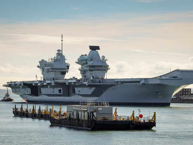 Aircraft Carrier HMS Queen Elizabeth is always a welcome sight in Portsmouth Harbour