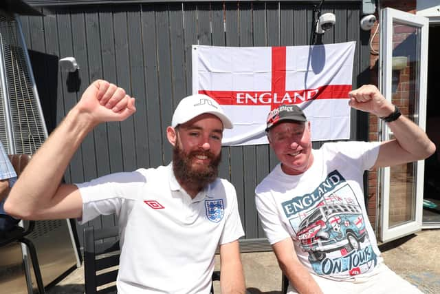 England Fans watching England V Croatia at The Shepherds Crook pub.  Adam Beckett and his dad Bob.

Picture: Stuart Martin (220421-7042)