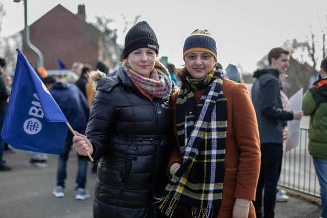 Junior doctors Lisa Sheehan and Iram Hassan outside the entrance to QA Hospital
Picture: Habibur Rahman