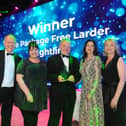Professor Jeremy Howells, far left,  from the University of Portsmouth, at last year's The News Business Excellence Awards presenting the Sustainable Business of the Year Award to Sam Woodman, David Williams, Kirstie Higgins-Day, and Sara Howden from Wightlink.

Picture: Sarah Standing