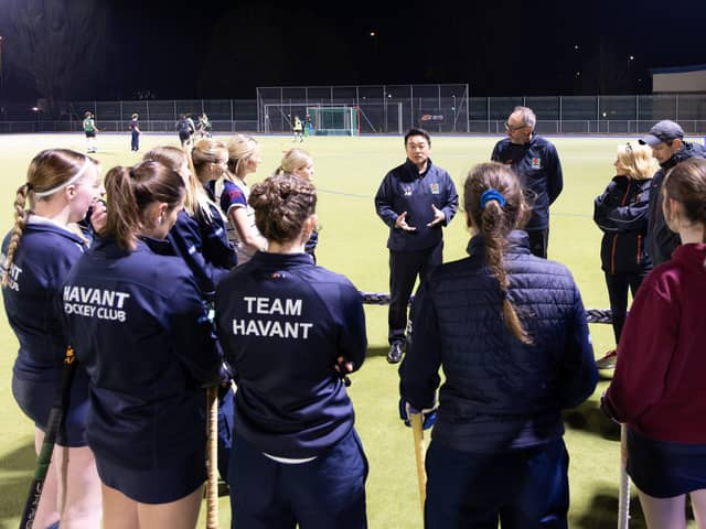 Alan Mak MP talking to members of Havant Hockey Club