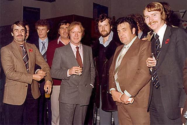 Dennis Waterman with Portsmouth police detectives during a fund raiser for a school on the Eastern Road for autistic children in 1979/80. Picture from Barry Barker